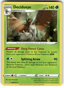 Decidueye Holo Rare - 008/072 - Shining Fates Pokemon 2020 NM - Image 1