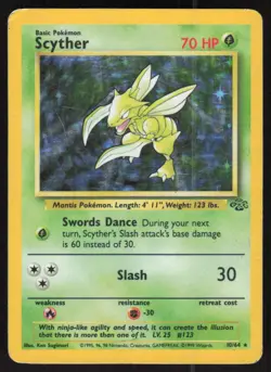 Scyther 10/64 Holo Rare Jungle Pokemon Unlimited Holo Heavily Played - Image 1