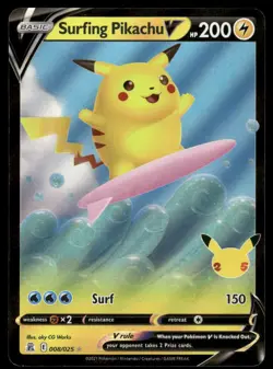 SURFING PIKACHU V 008/025 HOLO V RARE CELEBRATIONS POKEMON NM - Image 2