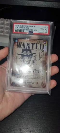 2025 One Piece OP13 Japanese Wanted Alternate Art #119 Portgas D Ace PSA 10 - Image 3
