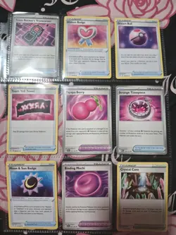 Pokemon Cute Pink Trainer Tool 9 cards Lot Bundle - Image 1
