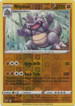 Pokemon - Rhydon - 098/202 - Uncommon - Reverse Holo - Sword & Shield - Base Set - Image 1