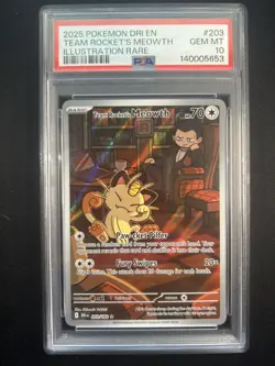 Pokemon Team Rocket's Meowth 203/182 Illustration Rare Holo PSA 10 2025 - Image 1