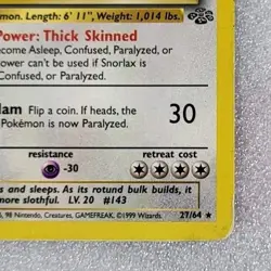 Snorlax 27/64 HP/DMG 1st Edition Jungle WoTC Non Holo Rare Pokemon TCG - Image 5