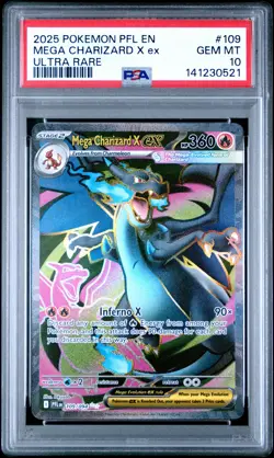 2025 POKEMON PFL EN-PHANTASMAL FLAMES ULTRA RARE #109 MEGA CHARIZARD X EX PSA 10 - Image 1