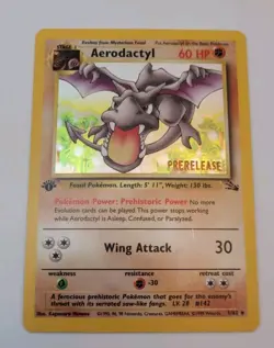 Pokemon Aerodactyl 1/62 Holo Rare 1st Edition Fossil PRERELEASE Stamped - Image 1