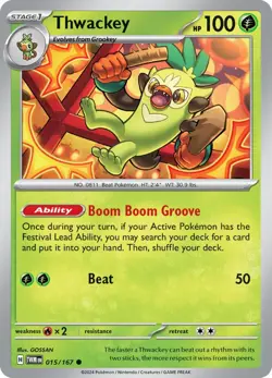 Pokemon TCG Thwackey (015/167) [Scarlet & Violet: Twilight Masquerade] Lightly P - Image 1