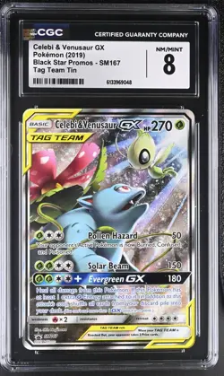 Pokemon Celebi & Venusaur GX Tag Team Tin Full Art Promo SM167 - CGC 8 - Image 1