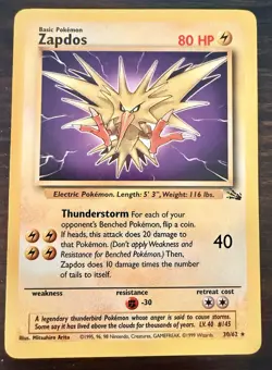 Zapdos 30/62 Fossil Basic HP90 Pokemon TCG Card English - Image 1