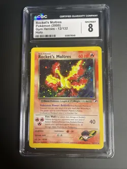CGC 8 Rocket's Moltres Holo 2000 Pokemon Gym Heroes 12/132 - Image 1