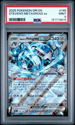 Pokemon 2025 Steven's Metagross EX Holo Card 145/182 Sv10 Destined Rivals PSA 9 - Image 1