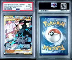 2019 POKEMON SUN & MOON COSMIC ECLIPSE #157 RESHIRAM & ZEKROM GX PSA 10 - Image 1