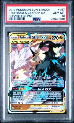2019 POKEMON SUN & MOON COSMIC ECLIPSE #157 RESHIRAM & ZEKROM GX PSA 10 - Image 3