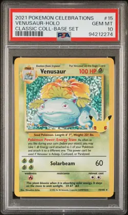 🌿 PSA 10 GEM MINT – Venusaur Holo #15 Classic Collection | 2021 Pokemon Celebra - Image 1