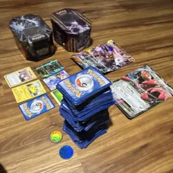 Pokemon Card Lot with Tins, Coins, Lycanroc GX, Scizor EX, Pikachu, Solgaleo - Image 5