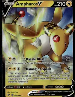 Ampharos V Ultra Rare SWSH04: Vivid Voltage 049/185 Lightning Holofoil Pokemon C - Image 1
