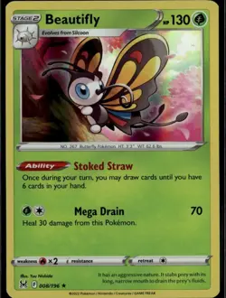 Beautifly Holo Rare SWSH11: Lost Origin 008/196 Grass Holo Pokemon Card - Image 1