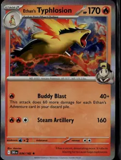 Ethan's Typhlosion Rare SV10: Destined Rivals 034/182 Fire Holo Pokemon Card - Image 1