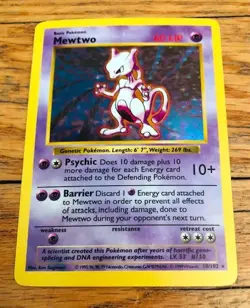 Pokemon TCG 1999 Mewtwo Base Set 10/102 Holo Shadowless Holo Rare Trading Card - Image 1