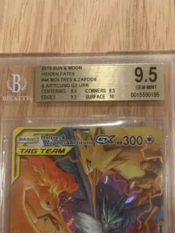 Pokemon Moltres Zapdos Articuno GX 44/68 Sun & Moon Hidden Fates Beckett BGS 9.5 - Image 2