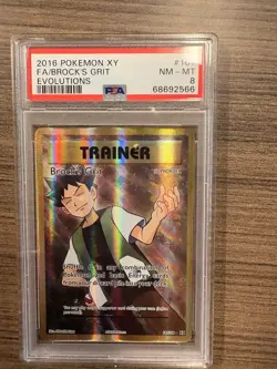 Pokemon Brock's Grit Full Art Ultra Rare Evolutions Holo PSA 8 107/108 - Image 1