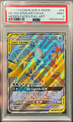 Pokemon Sun & Moon Hidden Fates Moltres Zapdos Articuno GX Tag Team 66/68 PSA 9 - Image 1