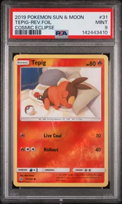 2019 POKEMON SUN & MOON COSMIC ECLIPSE #31 TEPIG-REV.FOIL COSMIC ECLIPSE PSA 9 - Image 1