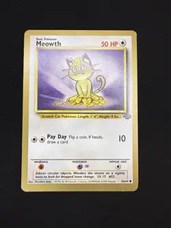 GOLD Border MEOWTH 56/64 Jungle Unlimited Pokemon LP/MP+ Card Vintage WOTC - Image 1