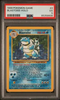 Pokemon TCG Blastoise Base Set 2/102, PSA 5 - Image 1