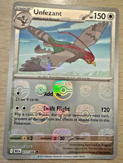 Pokemon TCG Unfezant 073/086 Black Bolt Masterball Reverse Holo Card - Image 1