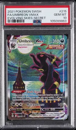 2021 POKEMON SWORD & SHIELD EVOLVING SKIES SECRET FULL ART/UMBREON VMAX PSA 10 - Image 1