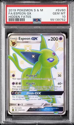 2019 POKEMON SUN & MOON HIDDEN FATES #SV60 FULL ART/ESPEON GX PSA 10 - Image 1