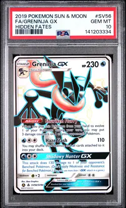2019 POKEMON SUN & MOON HIDDEN FATES #SV56 FULL ART/GRENINJA GX PSA 10 - Image 1