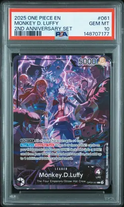 2025 ONE PIECE ENGLISH VERSION 2ND ANNIVERSARY SET #061 MONKEY D. LUFFY PSA 10 - Image 1