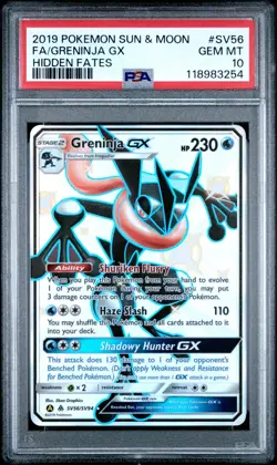 2019 Pokemon Sun & Moon Hidden Fates Greninja GX Full Art #SV56 PSA 10 Gem Mint - Image 1