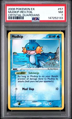 2006 POKEMON EX CRYSTAL GUARDIANS #57 MUDKIP-REVERSE FOIL PSA 7 - Image 1