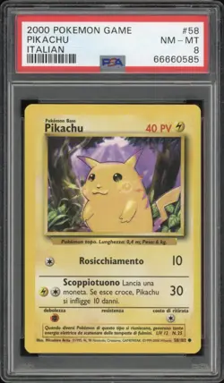 2000 Pokemon ITALIAN 1st Edition Base Set Pikachu 58/102 PSA 8 NM-MT - Image 1