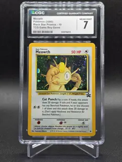 Meowth Holo 10 CGC 7 - 2000 Pokemon Promo Game Boy Wizards WOTC Swirl - Image 1