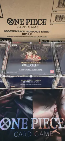 One Piece TCG OP-01 BLUE BOTTOM Romance Dawn Booster Box with Display Case - Image 1