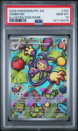 2025 POKEMON PFL EN-PHANTASMAL FLAMES ILLUSTRATION RARE #107 AMBIPOM PSA 10 - Image 1