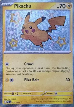 Pikachu 131/091 Shiny Rare Paldean Fates Pokemon LP/NM - Image 1
