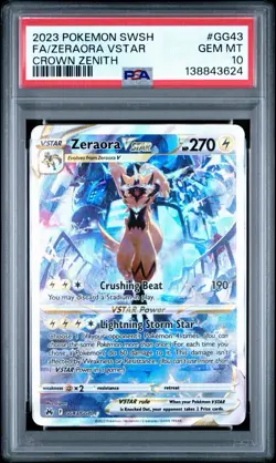2023 POKEMON SWORD & SHIELD CROWN ZENITH #GG43 FULL ART/ZERAORA VSTAR PSA 10 - Image 1