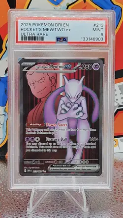 2025 POKEMON DRI EN-DESTINED RIVALS ULTRA RARE TEAM ROCKET'S MEWTWO EX PSA 9 - Image 1