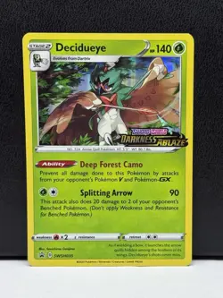 Pokemon TCG Decidueye SWSH035 Darkness Ablaze Prerelease Black Star Promo NM - Image 1