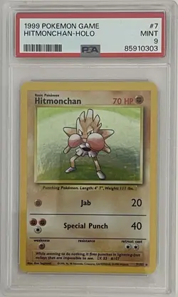 Pokemon PSA 9 Hitmonchan 007/102 Base Set Holo 1999 - Image 1