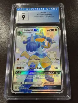 2019 POKEMON LUCARIO GX FULL ART HOLO HIDDEN FATES SV64/SV94 CGC 9 MINT - Image 1