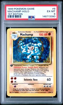 1999 POKEMON GAME 1ST EDITION #8 MACHAMP-HOLO PSA 6 - Image 1