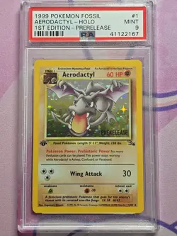 1999 Pokemon Fossil 1st First Edition Prerelease Aerodactyl 1/62 Holo PSA 9 MINT - Image 1