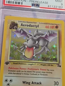 1999 Pokemon Fossil 1st First Edition Prerelease Aerodactyl 1/62 Holo PSA 9 MINT - Image 2