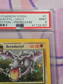 1999 Pokemon Fossil 1st First Edition Prerelease Aerodactyl 1/62 Holo PSA 9 MINT - Image 3